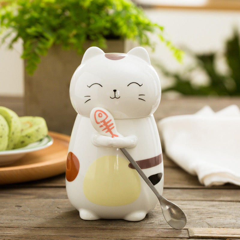 Taza Gato Sonriente 3D con Tapa y Cucharita Kawaii Mugs Tazas para regalar  – Tienda Saru